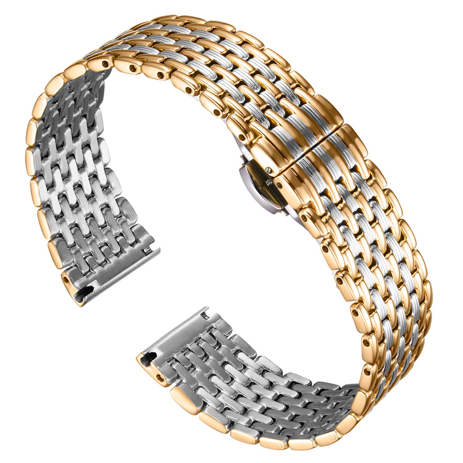 Photo 1 of BINLUN Ultra Thin Mesh Stainless Steel Watch Band Light Watch Strap Polished Watch Bracelets Replacement 12mm/14mm/16mm/18mm/20mm/22mm for Men Women with Butterfly Buckle(Silver and Gold,22mm)