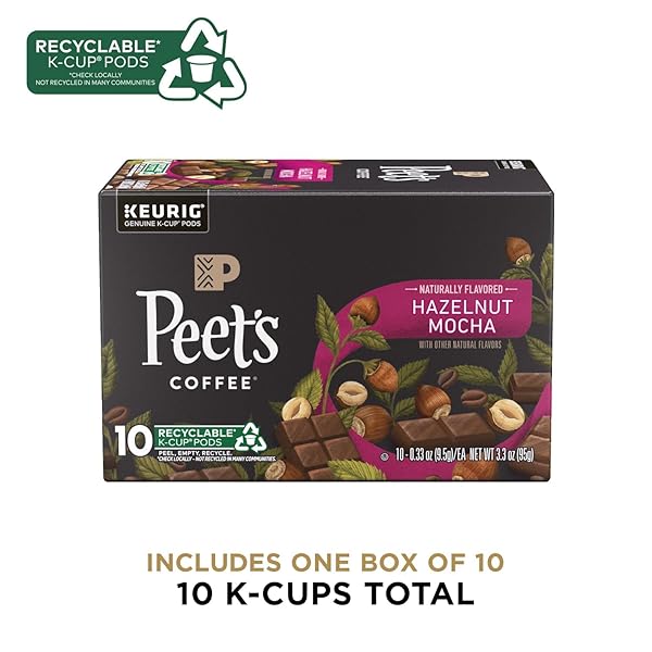 PEET’S COFFEE, FLAVORED LIGHT ROAST KEURIG K-CUP PODS – HAZELNUT MOCHA 10 COUNT (1 BOX OF 10 K-CUP PODS)