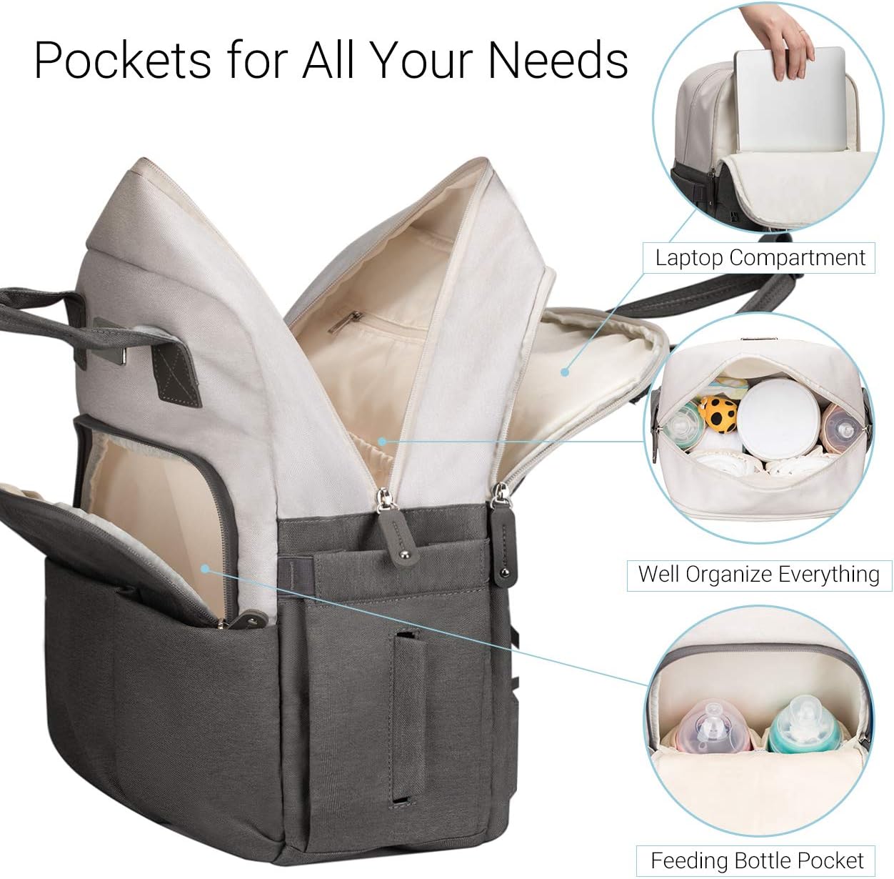 Unisex Nappy Travel Maternity Tote Baby Bag Multi-Pockets Large Capacity with Insulated Pocket Stroller Straps with Side Tissue and Back Pocket COSYLAND Diaper Bag Backpack with Laptop Pocket