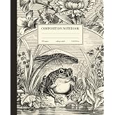 Composition Notebook College Ruled: Frog & Mushroom Vintage Illustration | Cute Cottagecore Aesthetic Journal For School, Col
