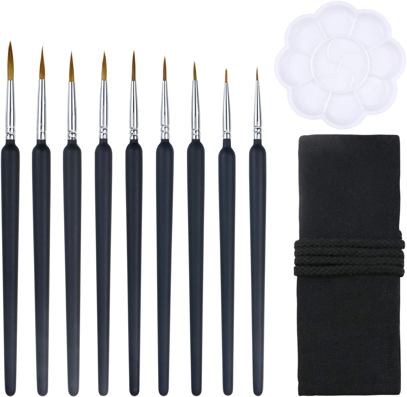 SelfTek Fine Detail Paint Brushes Set, 9 Pcs Miniature Painting Brushes with Palette and Brush Holder for Art Painting, Nail, Acrylic, Watercolour, Oil, Face, Scale Model Painting, Line Drawing