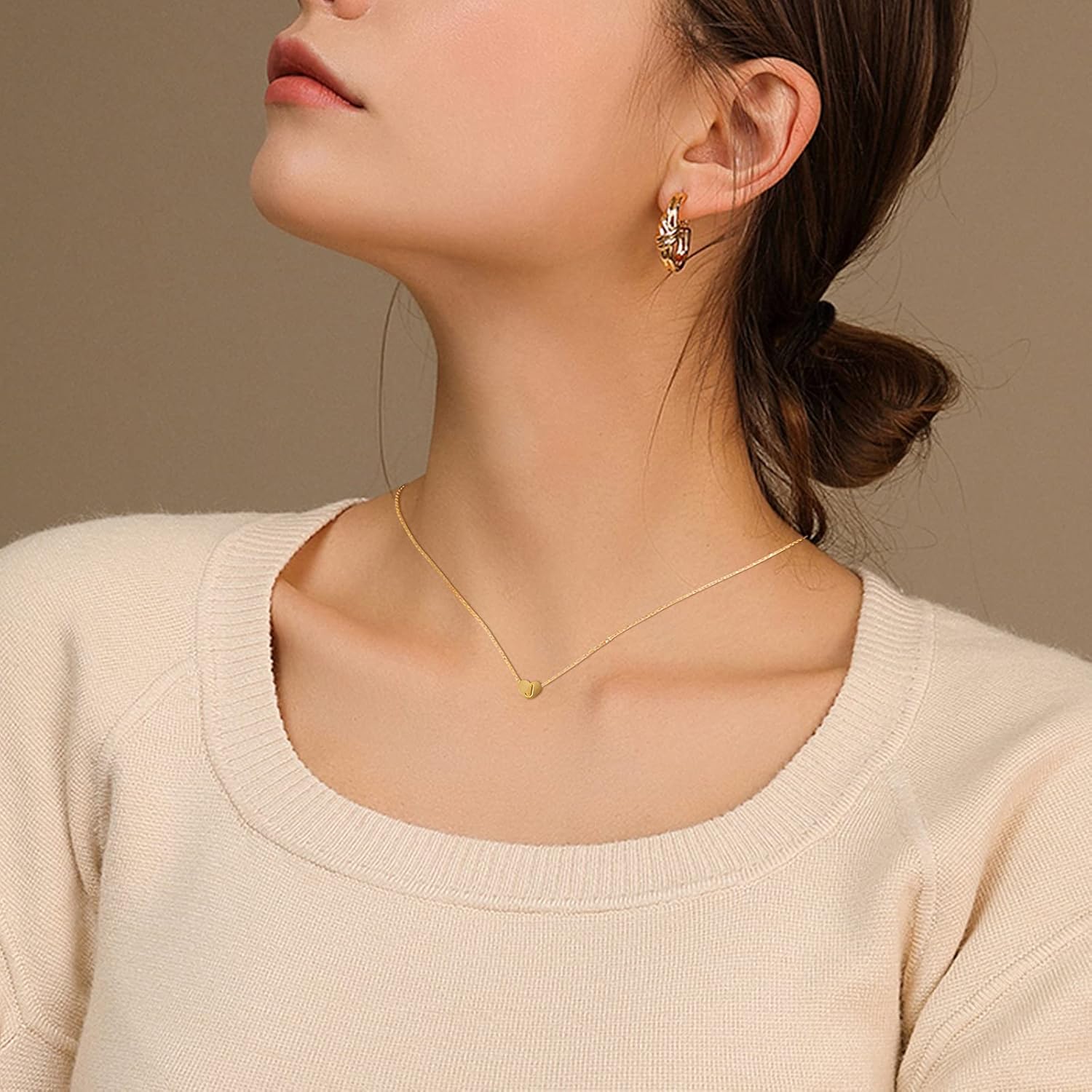 Tiny Gold Initial Heart Necklaces For Girls(2 Styles/Set) ,14k Gold/ Rose Gold Filled Heart Pendant Handmade Dainty Heart/Hollow Of The Initial Letter Necklaces For Teen Girls Kids Jewelry Gifts (Set-J): Clothing