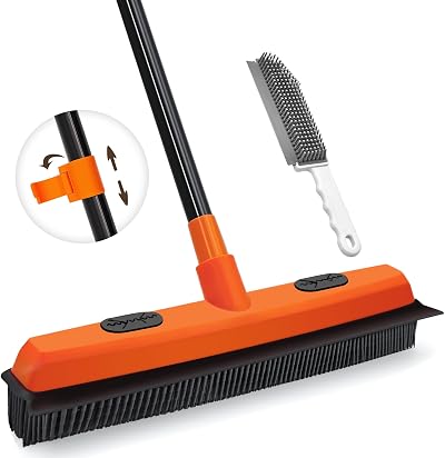 JEHONN Rubber Broom with Squeegee Pet Hair Remover 134 cm Telescopic