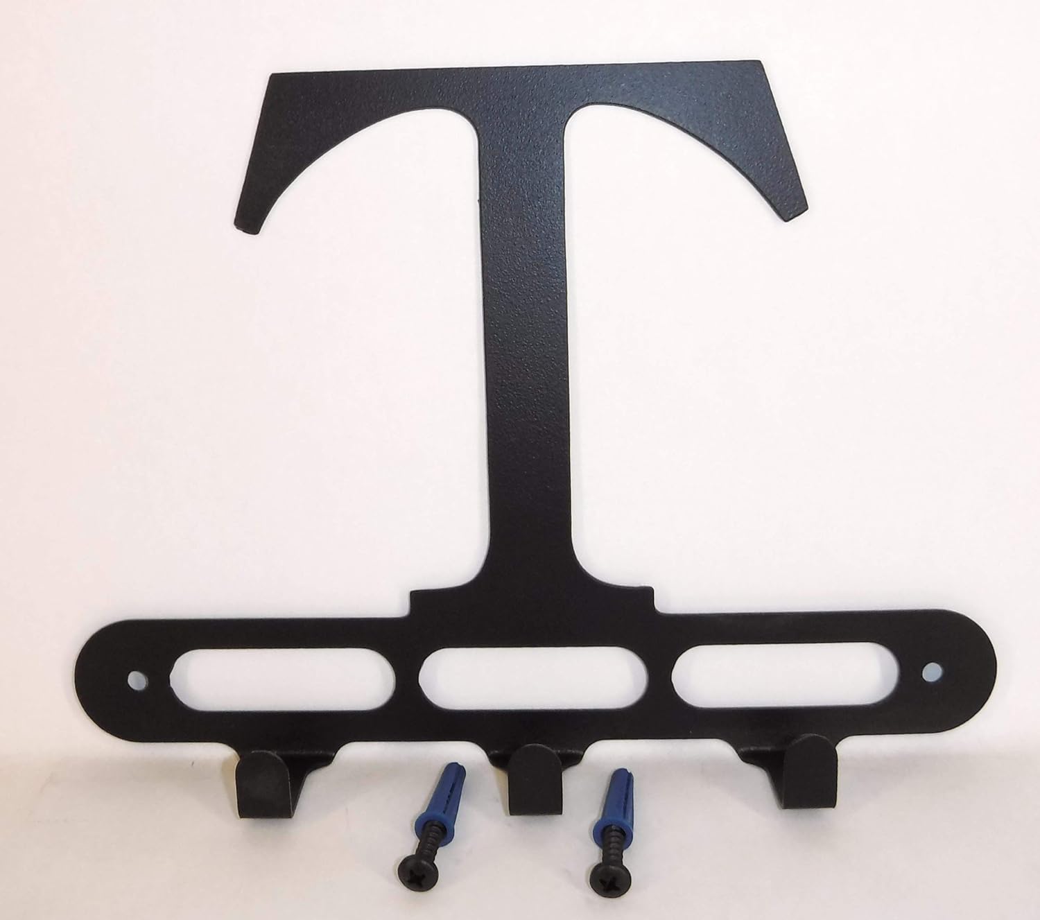 Capital Letter T Monogram Wall Hook Hanger. Satin Black. Solid Steel. Screws