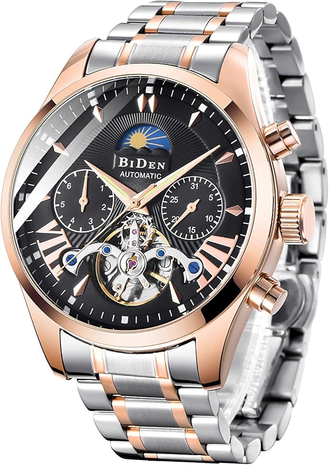 Montre Homme Mécanique Automatique Acier Inoxydable Squelette Etanche Montres Lumineuses Date