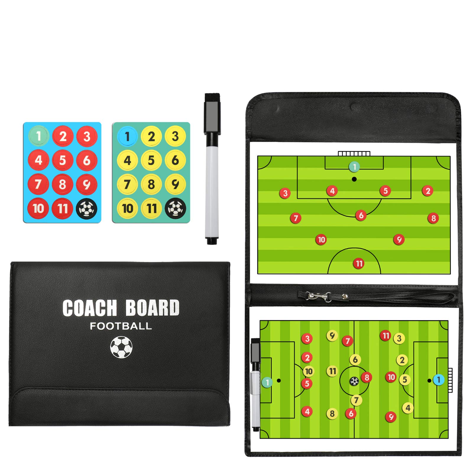RoseFlower Magnetic Football Tactics Board, Portable Football Coaching Board Futsal Dry Erase Whiteboard Soccer Coach Marker Board Strategy Clipboard Folder Sport Equipment with Chess Piece Pen Eraser