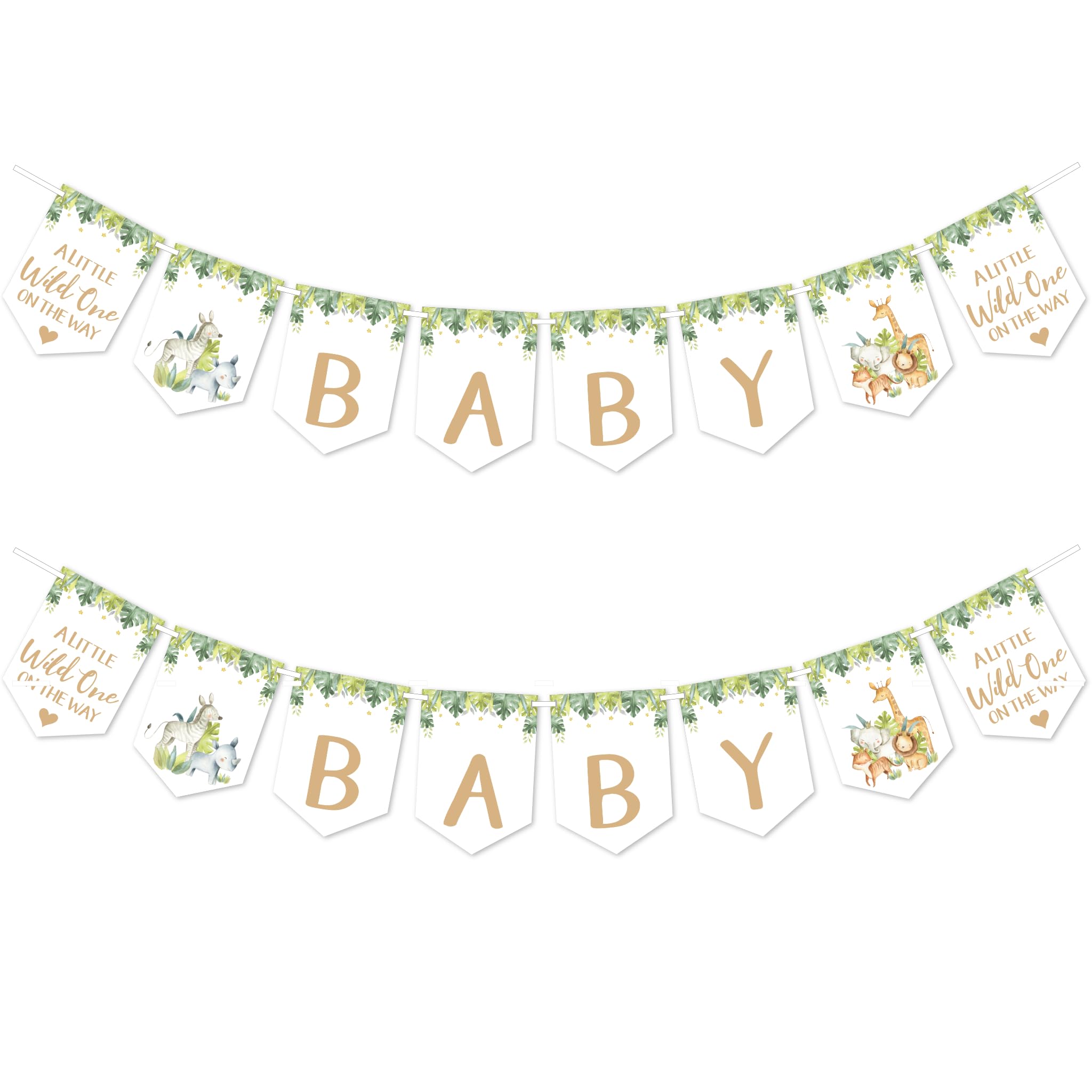 Pink Bee Parties 2 x Safari Themed Baby Shower Banners 'Wild One' - 8 Flag