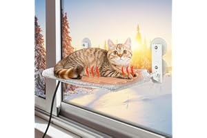 MARUNDA Heated Cat Window Perch, Heated Cat Window Hammock for Indoor Cats, with 4 Strong Suction Cups, Solid Metal Frame and Soft Cover, Auto Temperature Control Indoor Cat Heating Bed.