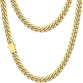 Jewlpire 5mm 6mm 8mm Silver/18K Gold Plated Cuban Link Chain Necklace for Men Boys, Stainless Steel Chains Necklace with Push-lock Clasp, Mens Necklace with Gift Box 18 20 22 24 26 Inch