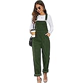 Flygo Corduroy Overalls for Women Loose Fit Adjustable Straps Long Bib Pants Wide Leg Jumpsuits with Pockets