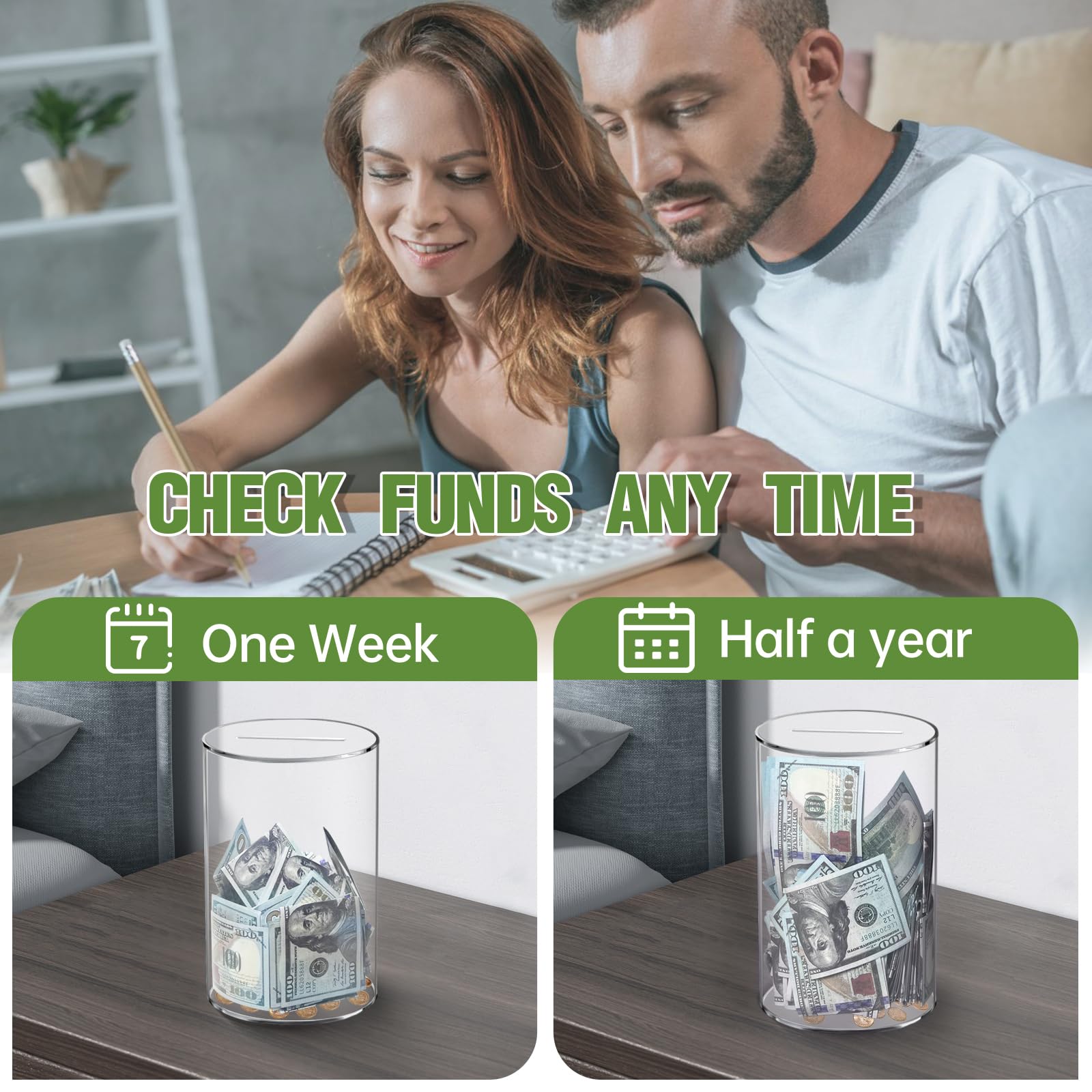 Clear Piggy Bank for Adults/Kids, Acrylic Unopenable Money Box for Cash Coin Saving, Must Break to Open, Money Saving Jar for Adults Boys Girls, Size 6