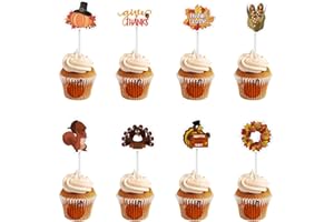 Amosfun 72PCS Thanksgiving Cupcake Toppers Turkey Food Picks Pumpkin Pie Decoration Toppers for Thanksgiving Party Food Decoration