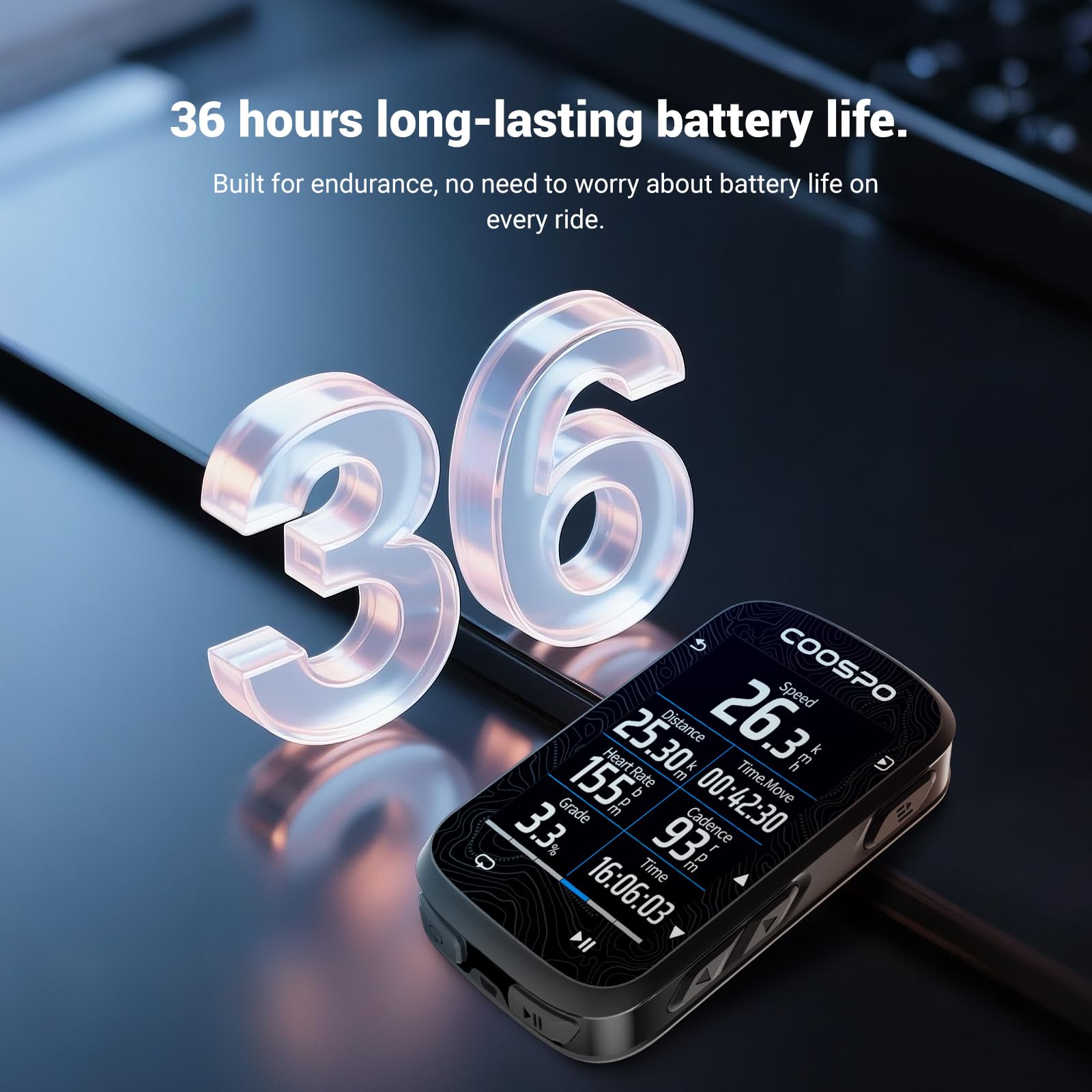 COOSPO Color Touchscreen GPS Bike Computer CS600, Wireless IPX7 Waterproof Cycling GPS Speedometer with Bluetooth/ANT+, Backlight Route Navigation, Support Bike Radar & 36H Battery Life