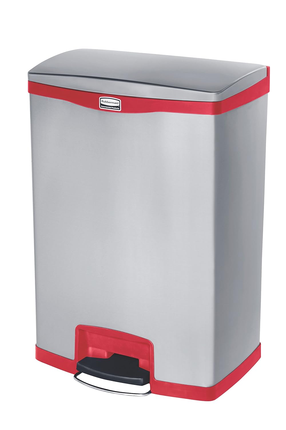 Rubbermaid Commercial Slim Jim Stainless Steel Front Step-On Wastebasket, 24-gallon, Red (1901988)