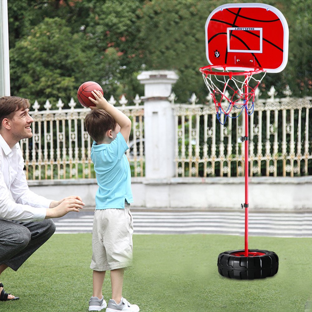 Basketball Stand & Hook with Net and Sport Ball Games Toy Kit for Youth, Children, Toddlers, Kids, Little Boys, Little Girls Indoors and Outdoors, Height adjustable, Metal Frame and Basket, Easy Insta