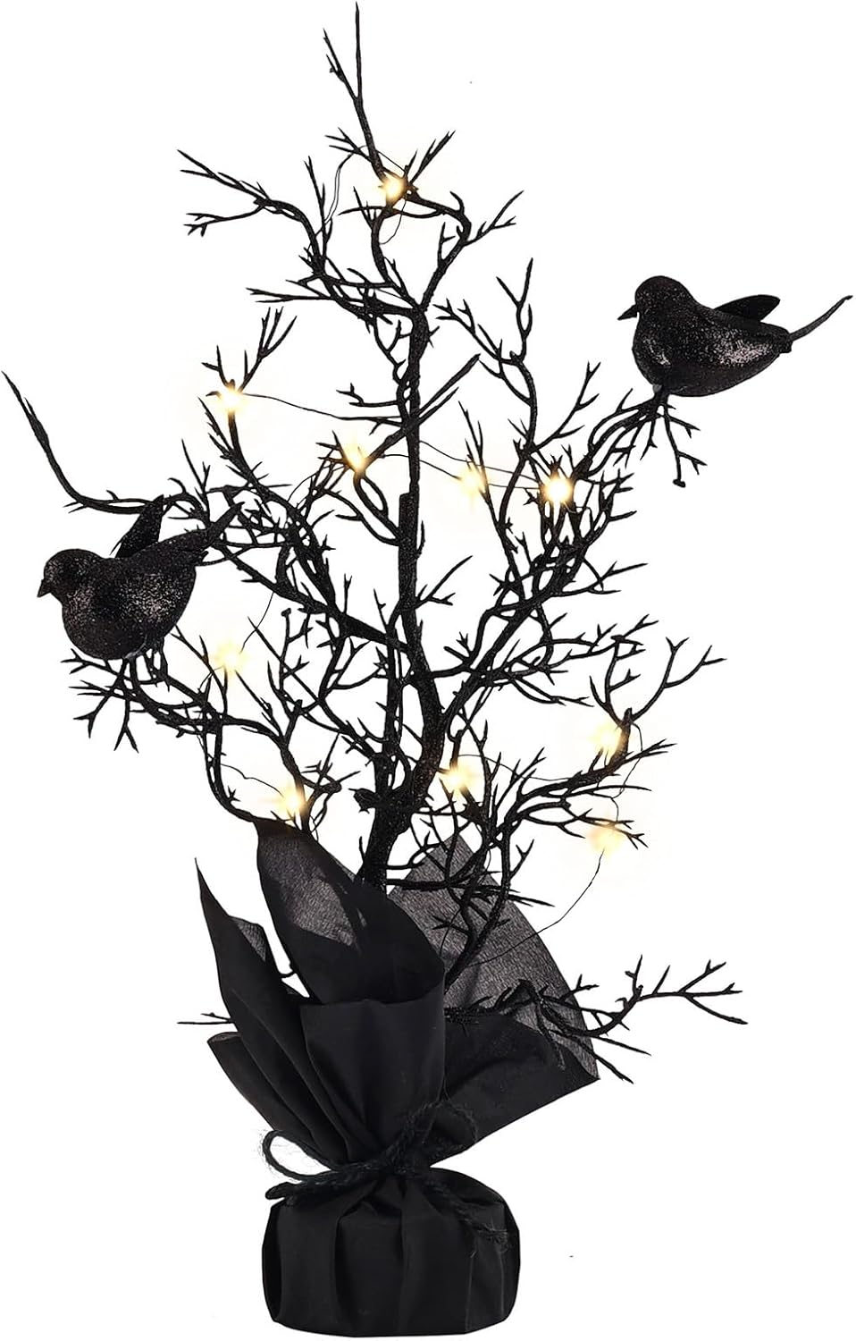 Trees - OYATON Small Black Halloween Tree with Orange Lights - Battery Operated Table Top Halloween Artificial Tree for Table, Mantel Decorations - Spooky Lighted Halloween Table Decor