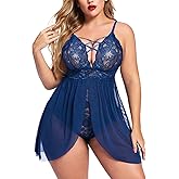 Avidlove Plus Size Babydoll Womens Snap Crotch Lingerie V Neck Lace Nighty Sleepwear L-5XL