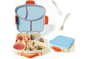 ZUHOSE Kids Bento Lunch Box, Toast Shaped 4-Compartment 31OZ Container with Sauce Cup & Utensils (Ages 3+) Leak-Proof, Drop-Proof, Dishwasher Safe | BPA-Free Reusable Lunch Box for School, Travel | Blue