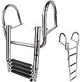 Manumarine 4 Step Pontoon Boat Ladder, Pontoon Ladders for Pontoon Boats,Stainless Steel Rear Entry Inboard Ladders Over Platform