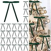 24 Pcs Green Velvet Bows for Christmas Tree, Elegant Dark Green Velvet Christmas Ornaments, 5x7 Inch Pre-Tied Ribbon Bows for Wreaths, Gifts & Holiday Décor (3/8")