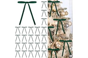 BABYCOP 24 Pcs Green Velvet Bows for Christmas Tree, Elegant Dark Green Velvet Christmas Ornaments, 5x7 Inch Pre-Tied Velvet Ribbon Bows for Wreaths, Gifts & Holiday Décor, Rustic Velvet Ornaments (3/8")