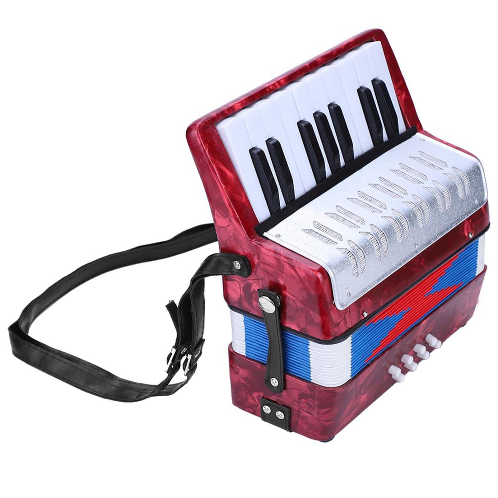 17 Keys 8 Bass Piano Celluloid Accordion for Beginners and Adults - Portable Concertina With Side Adjustable Strap, Mini Musical Instrument (Red)