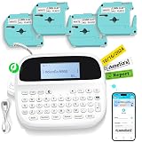 Label Maker Machine with 4 Tapes, Rechargeable Backlit Labeler for 12mm 0.47 White Waterproof-Labels, Bluetooth Label Printer Replacement for Brother Ptouch Label Maker Machine, for Office Home School