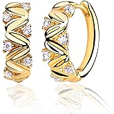 Valloey Rover Gold Hoop Earrings for Women 14k Gold Plated Simple Hoops Dainty Boho Cute Hypoallergenic Cubic Zirconia Chunky Huggie Gold Ear Jewelry for Women