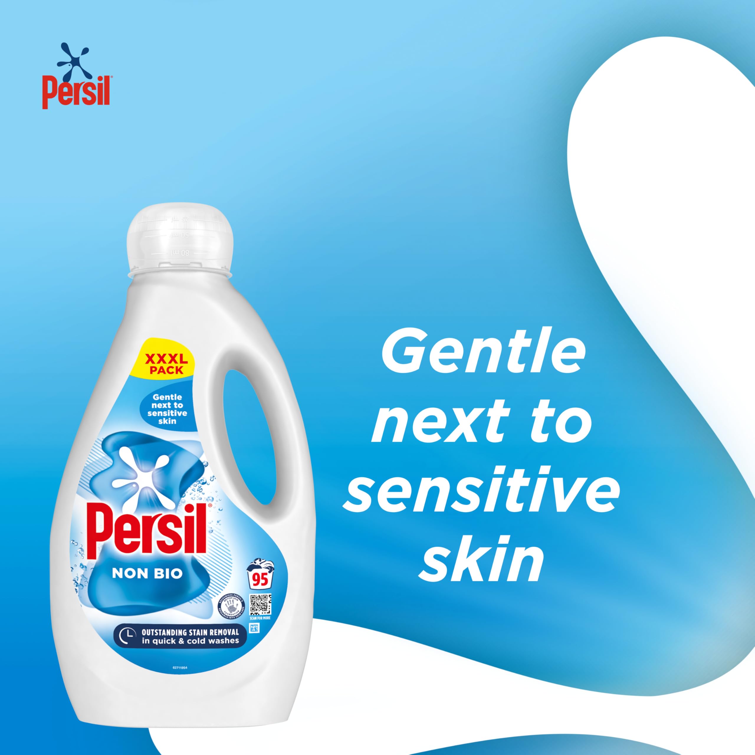 Persil Non Bio Laundry Washing Liquid Detergent outstanding stain removal in quick & cold washes tough on stains, gentle next to sensitive skin 95 washes (2.565 L)