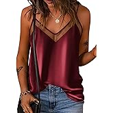 Ekouaer Womens Silk Satin Cami Tank Top 2026 Mesh V-Neck Adjustable Strap Sleeveless Summer Camisole Blouse