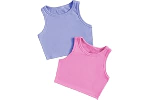 Milumia Girl's 2 Pack Ribbed Knit Sleeveless Round Neck Casual Baisc Crop Tank Top