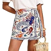 KeeKeeliya Womens Wrap Mini Skirt High Waist A Line Boho Mermaid Printed Knot Side Short Skirts Casual Summer Beach Skirt