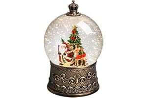 Blansong Santa Snow Globe Christmas Decorations Indoor Gifts Auto Snowfall Glitter Music Collection Tree Deer with 6H Timer USB/Battery Powered 105mm Globe