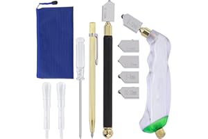 Swpeet 11Pcs 2mm-20mm Glass Cutter Pistol Grip and Ergonomic Grip Tungsten Carbide Glass Cutting Tools with Oil Dropper and P