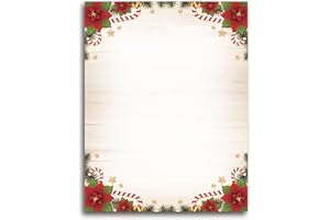 Lonfliness 100 PCS Candy Canes Poinsettias & Pine Letterhead Christmas Border Computer Paper Stationery paper for Note Letters to Santa Holiday Printer Paper Invitations Office School 8.5 x 11 In