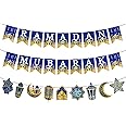 AhfuLife Ramadan & Eid Banner Decorations, 'Ramadan Mubarak' & 'Eid Mubarak' Banners & Moon Star Garland, 18" x 6" Star-Shaped Flag Banners, 3 Sets, Cardboard, Reusable, Indoor & Outdoor