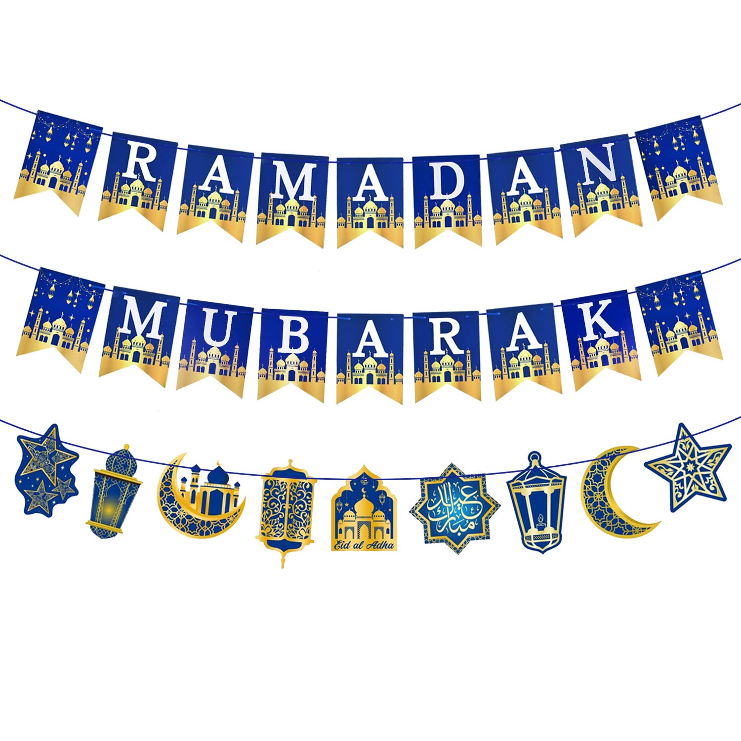 AhfuLife Ramadan Mubarak Decorations, Ramadan Mubarak Banner Bunting Decorations for Home - Not Need DIY Banner for Eid Mubarak Party Decoration