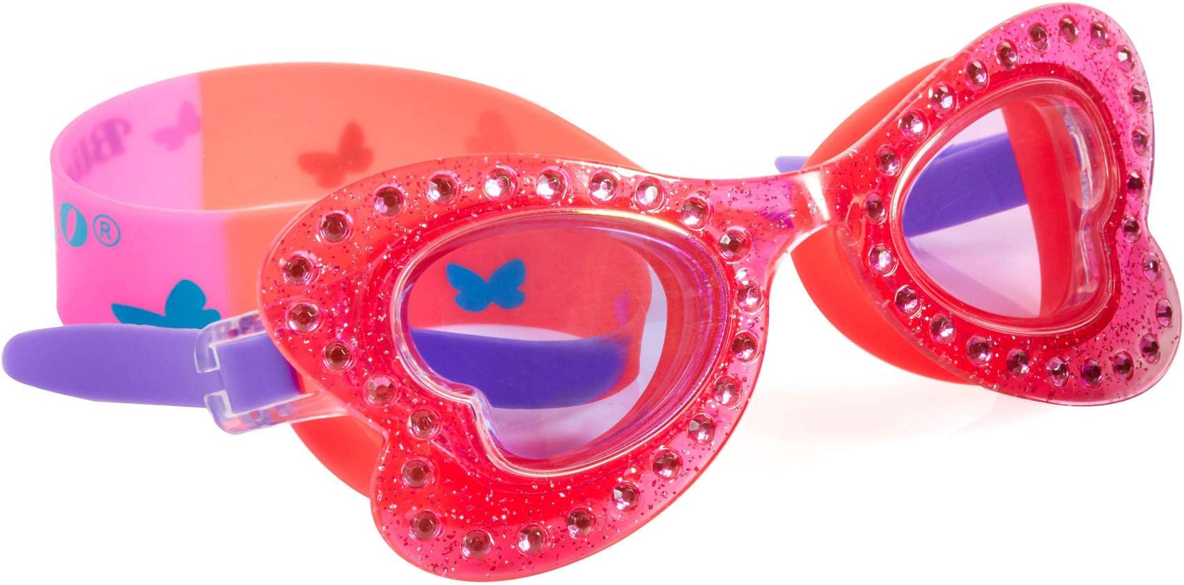Girls childrens dark pink coral sparkly butterfly fun shaped swimming goggles by Bling2O