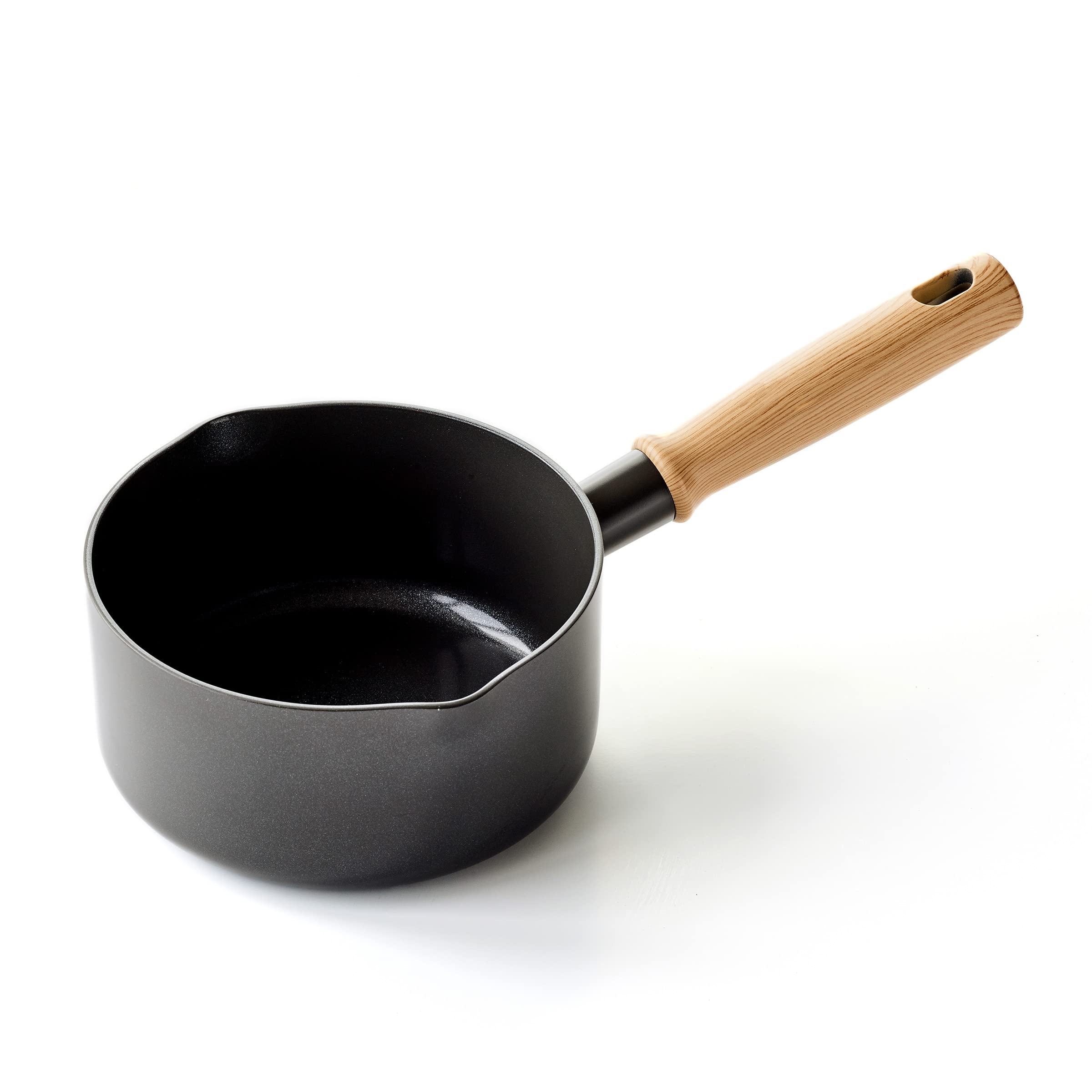 GreenChef Vintage Healthy Ceramic Nonstick 16 cm/1.6 Litre Milk Pan Pot, Wood Inspired Handle, PFAS Free, Induction Suitable, Oven Safe up to 160˚C, Grey