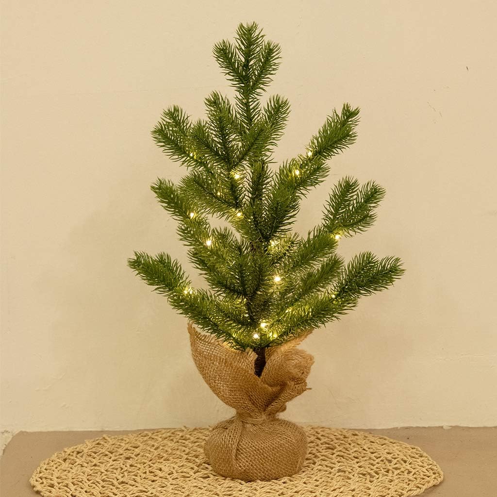 Vanthylit Spring Decor, 1.5FT Pine Tree with 36 Warm White Fairy Lights Tabletop Tree, Small Pre-lit Pine Tree for Home Decorations