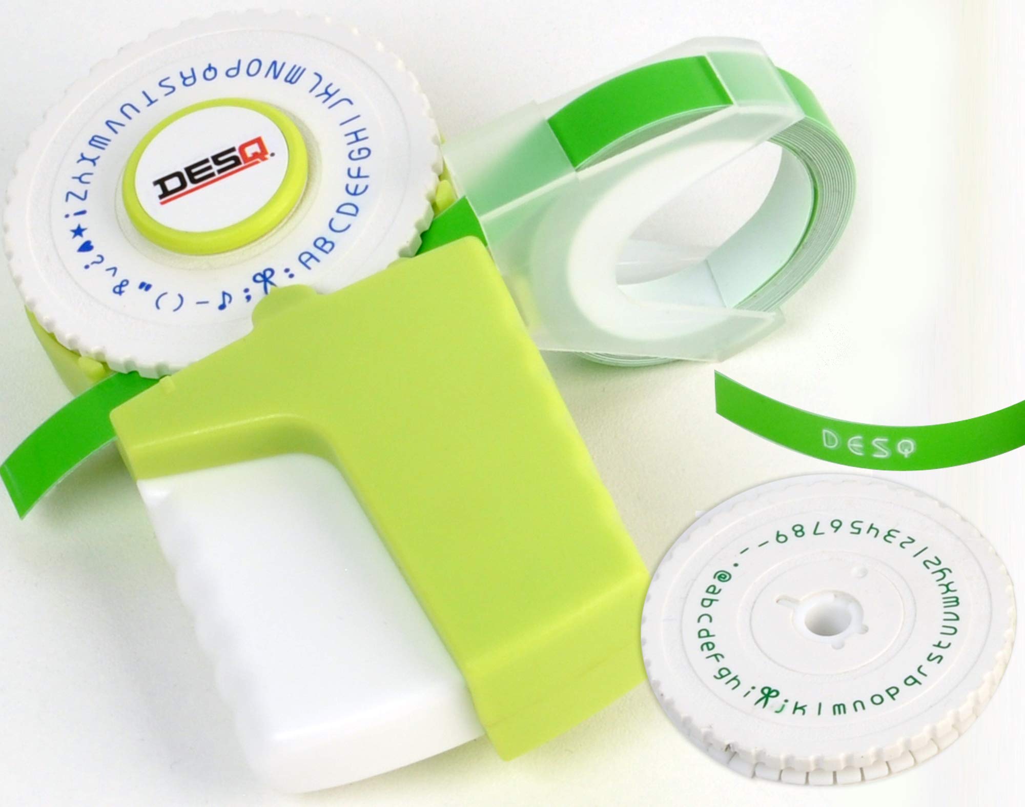 Desq® Label embosser with 78 different characters | Emoticons | Includes 3mtr band | Uppercase and Lower Case Letters