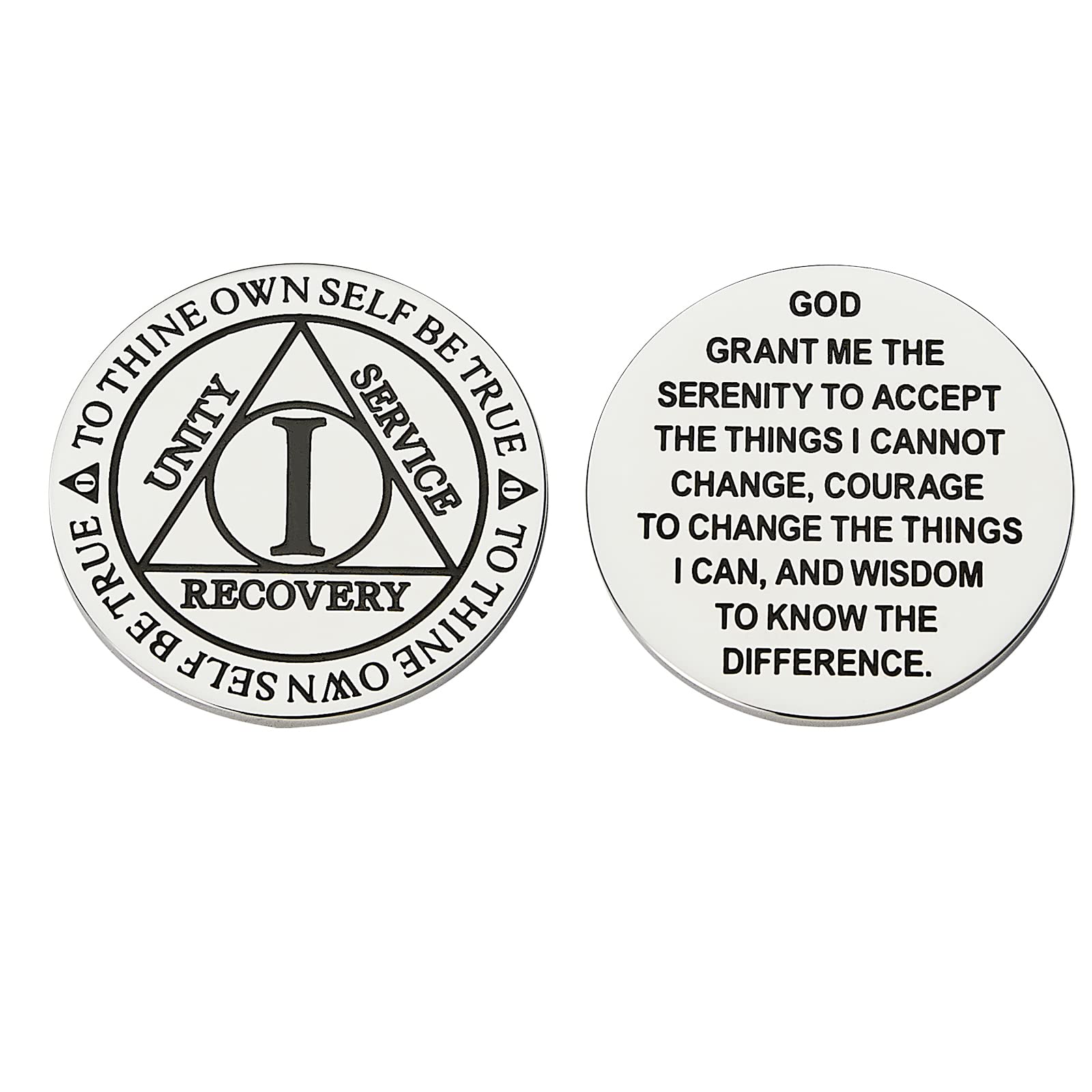 CJ&M Stainless Steel 1 Year Sobriety Coin,Triplate AA Chip,Celebrate Recovery Anniversary Token,Alcoholics Anonymous Sobriety Chip,Alcoholics Anonymous Gifts (1 Year)