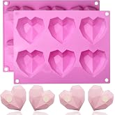 UOUYOO 6 Holes Diamond Heart Shaped Silicone Mold | 3D Diamond Love Heart Shaped Mould For Jelly Chocolate Cake Handmade Soap Pudding Mould Candy Making