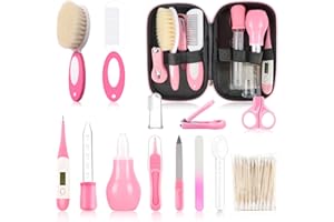 WXA Baby Grooming Kit，Infant Safety Care Setwith Hair Brush Comb Nail Clipper Nasal Aspirator, Baby Essentials Kit for Newborn Girls Boys (14 PC-Pink Kit)