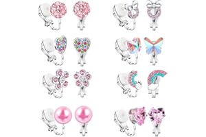 Yowivon Clip on Earrings for Girls Women Silver Non Pierced Cubic Zirconia Cute Earrings Heart Star Butterfly Flower Pearl Ball Colorful Hypoallergenic Stud Earring Set for Teen