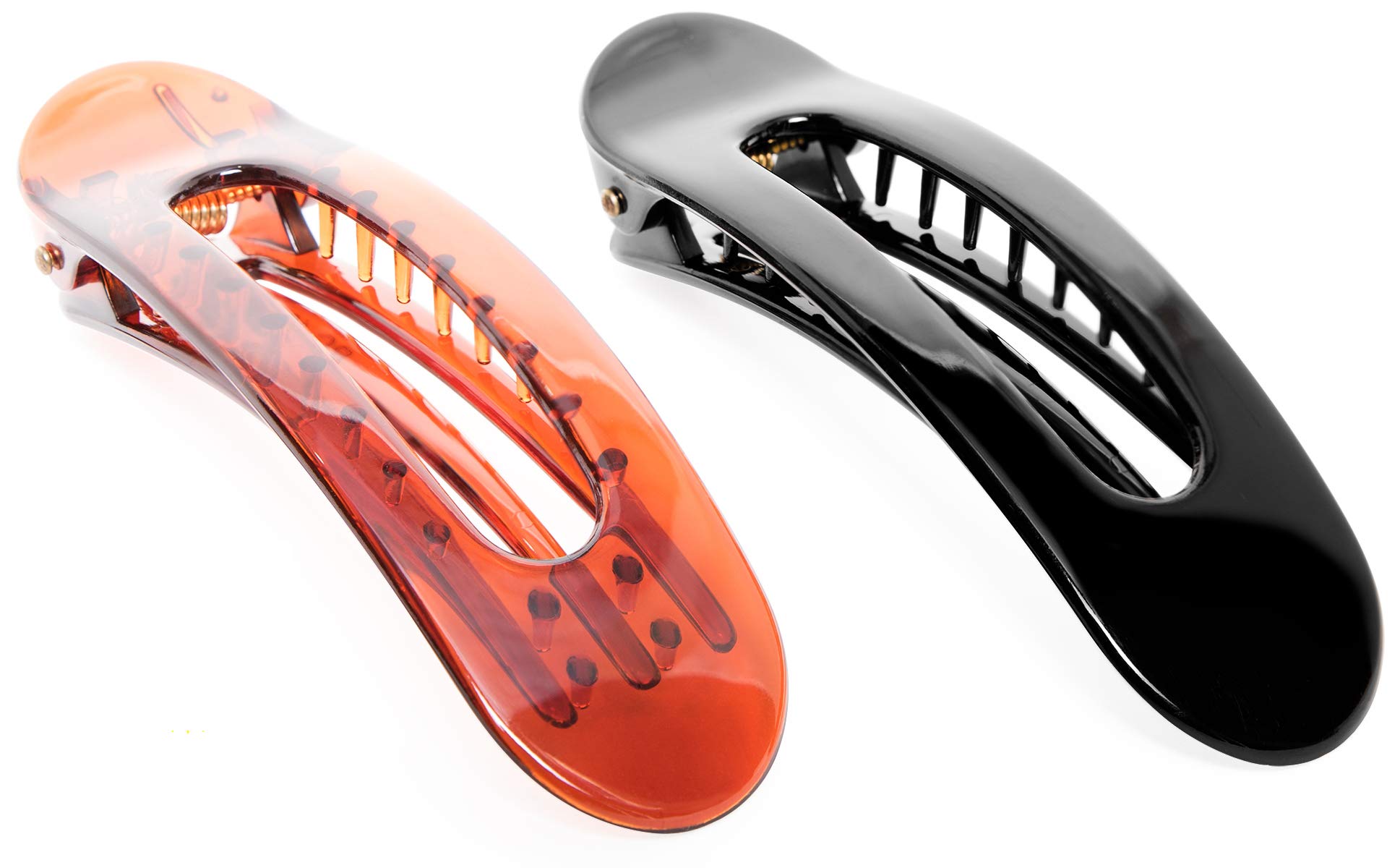 RC ROCHE ORNAMENT 2 Pcs Womens Side Slide Flat Oval Clip Styling Plastic Comfortable Hold Strong Grip No Slip Beauty Accessory Girls Ladies Pin Jaw Claw Clamp Clips, Medium Black and Brown