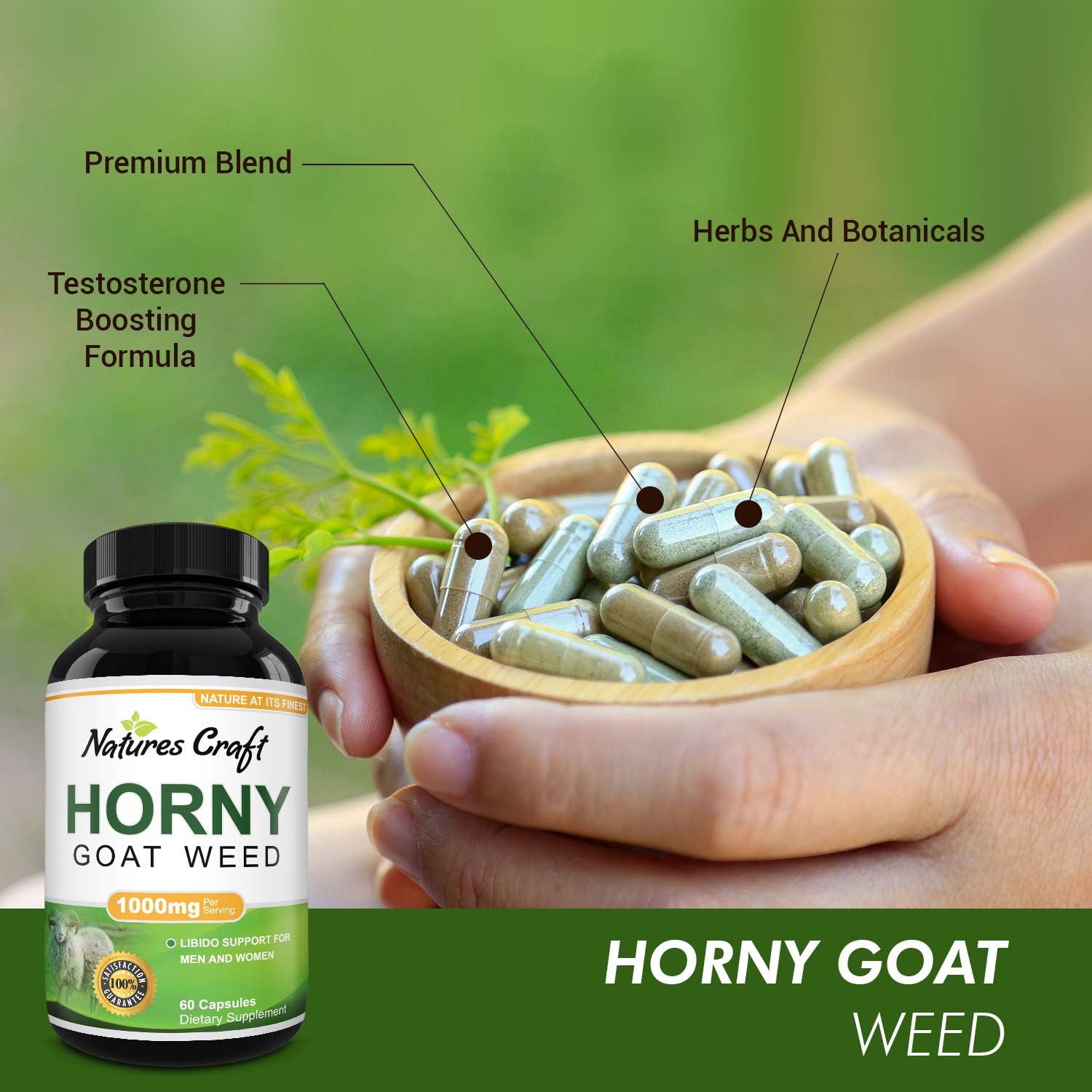 Horny Goat Weed Herbal Complex Extract for Men and Women – Performance Maca Root Tongkat Ali Powder – Testosterone Booster 1000mg Pure Dosage Capsules – Energy Stamina Ginseng by Natures Craft: Health & Personal Care