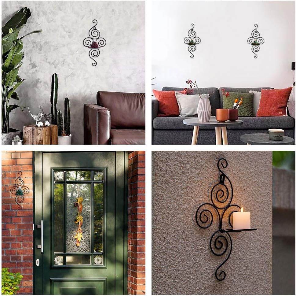 Sitake 2 Pcs Black Iron Wall Candle Sconces Weddings Party Events Hanging Metal Wall Candle Holder For Living Room Home Wall Decorations Home Candle Sconces Ourvagabondstories Com