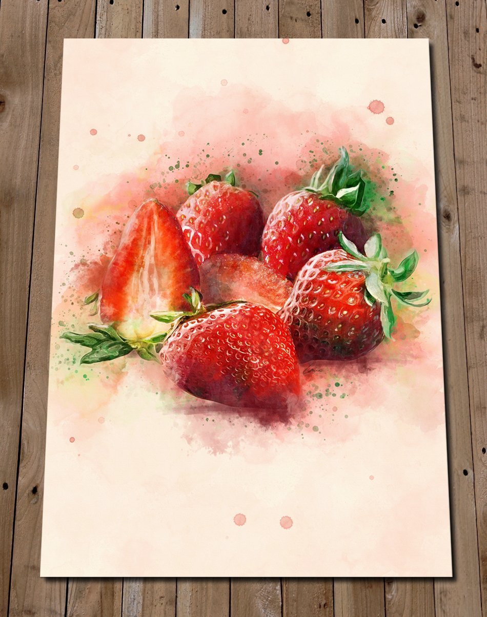 Kitchen Prints Strawberry Art Red Fruit Artwork Watercolour