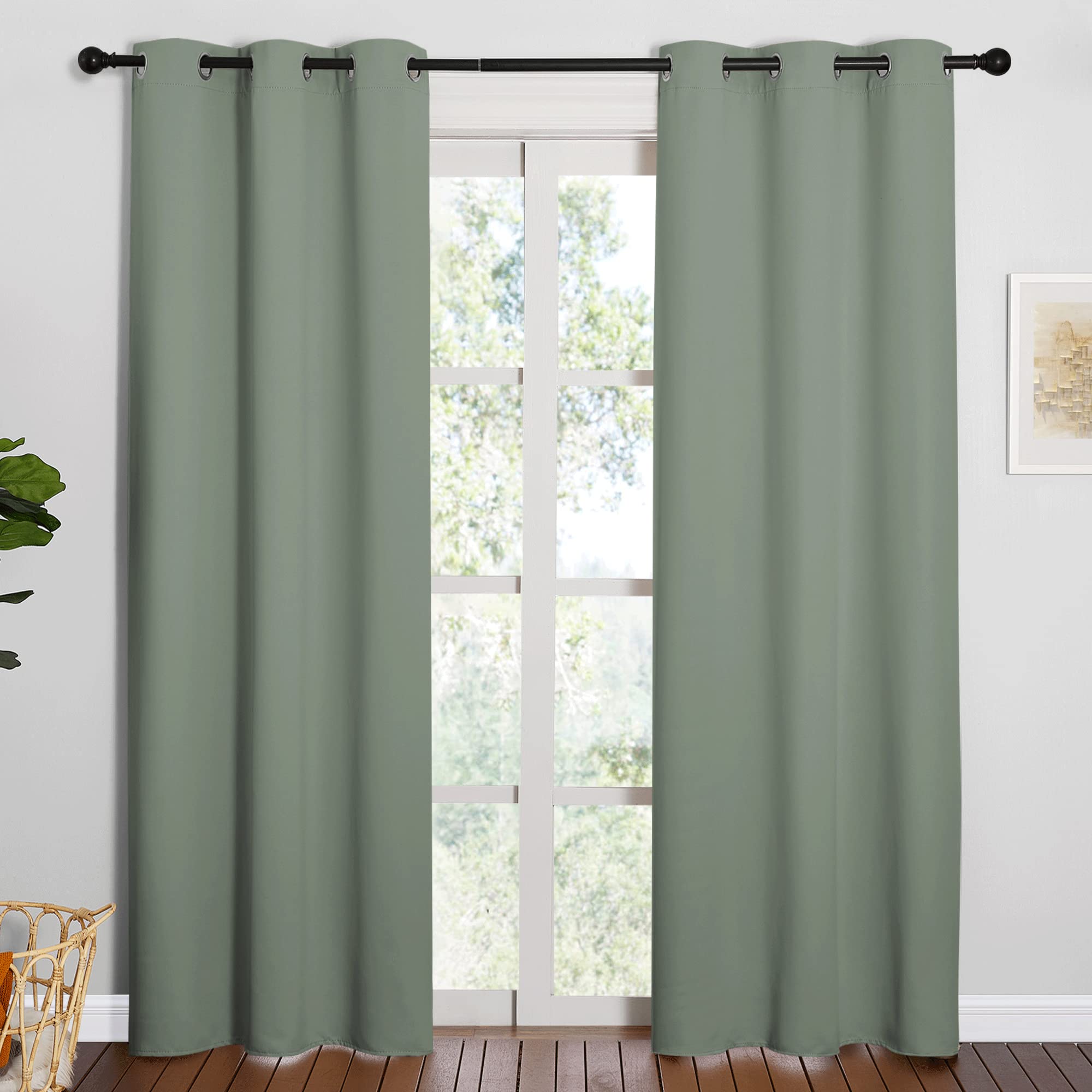 Photo 1 of NICETOWN 84 inches Blackout Curtains for Office and Theater, Thermal Insulated Solid Grommet Drapes for Living Room (Greyish Green, 1 Pair, 42 inches Wide)